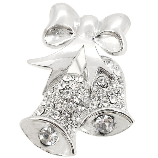 Silver Crystal Christmas Bell Pin Brooch