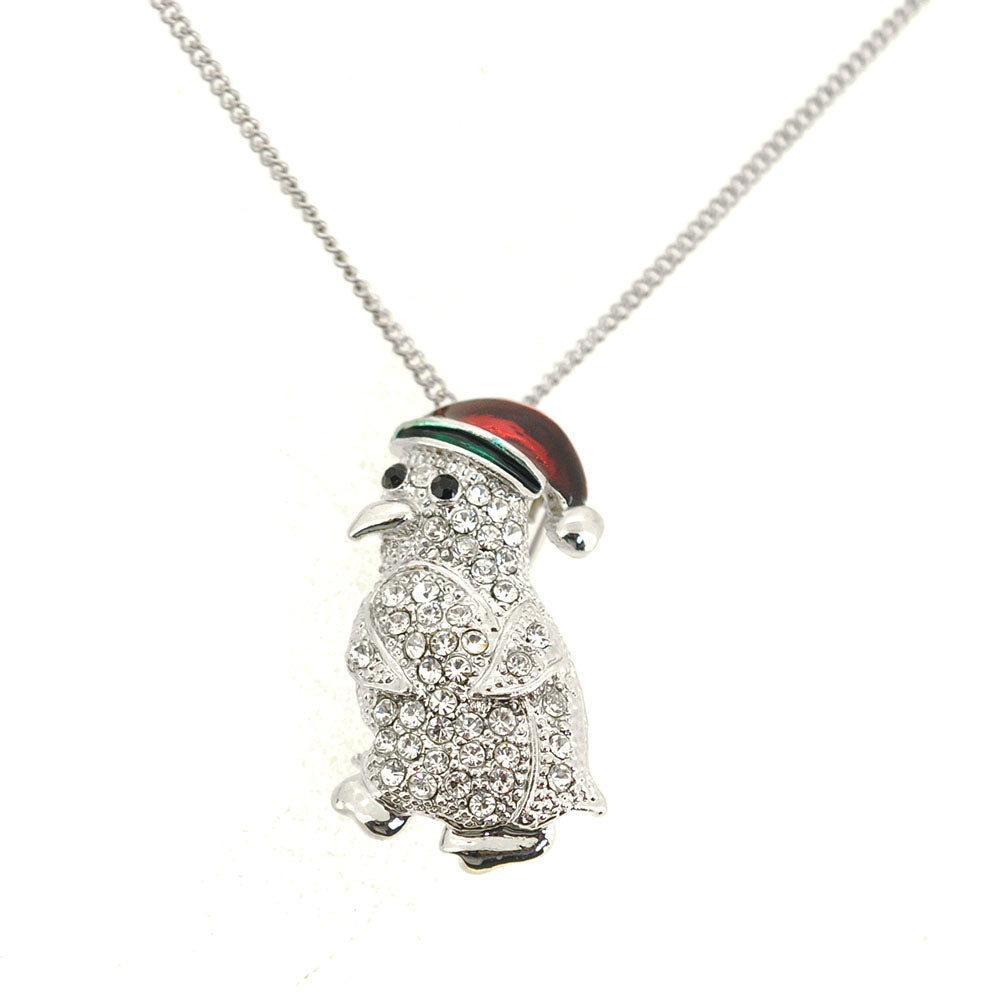 Christmas Crystal Penguin Pin And Pendant