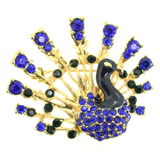 Blue/Green Crystal Peacock Brooch Pin