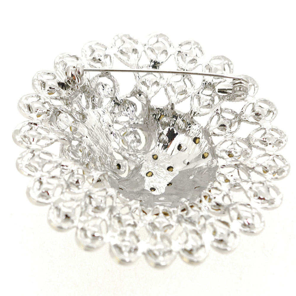 Silver Chrome Flower Crystal Pin Brooch