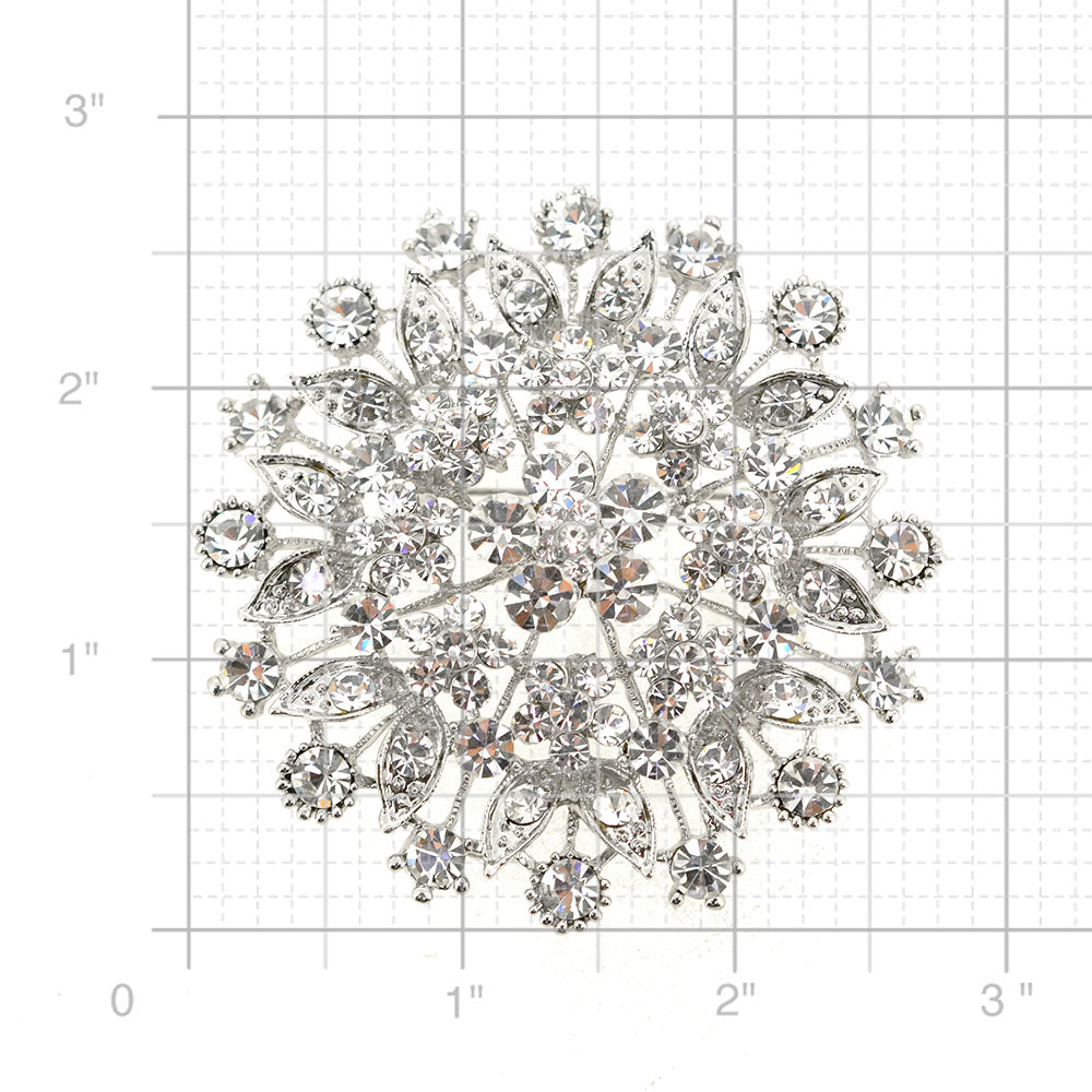 Silver Chrome Flower Crystal Pin Brooch