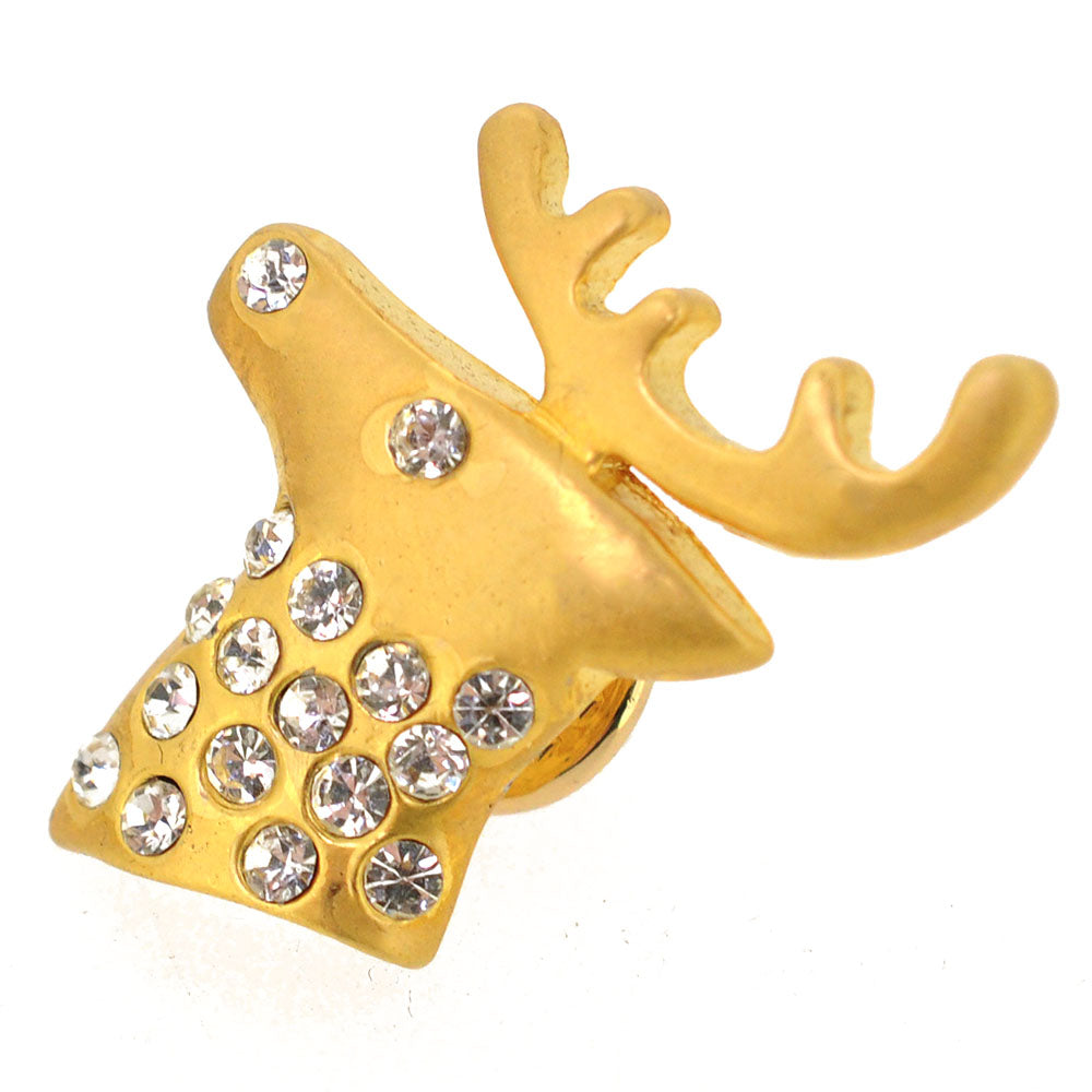 Gold Matte Christmas Reindeer Brooch Pin