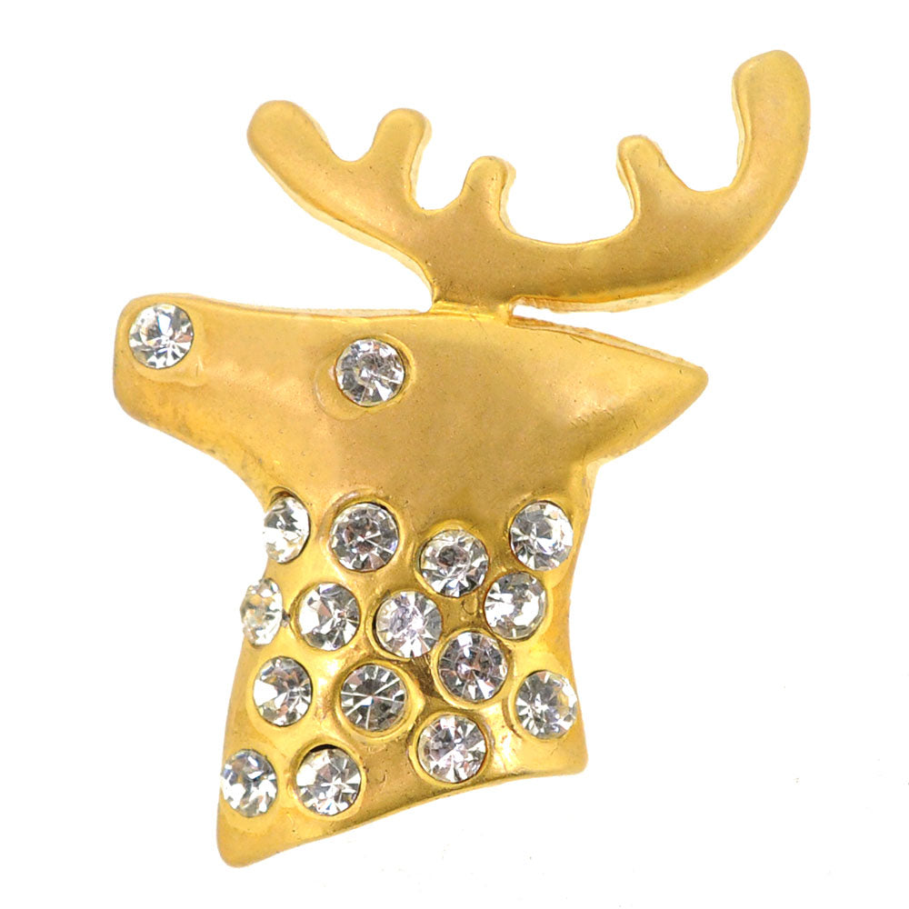 Gold Matte Christmas Reindeer Brooch Pin