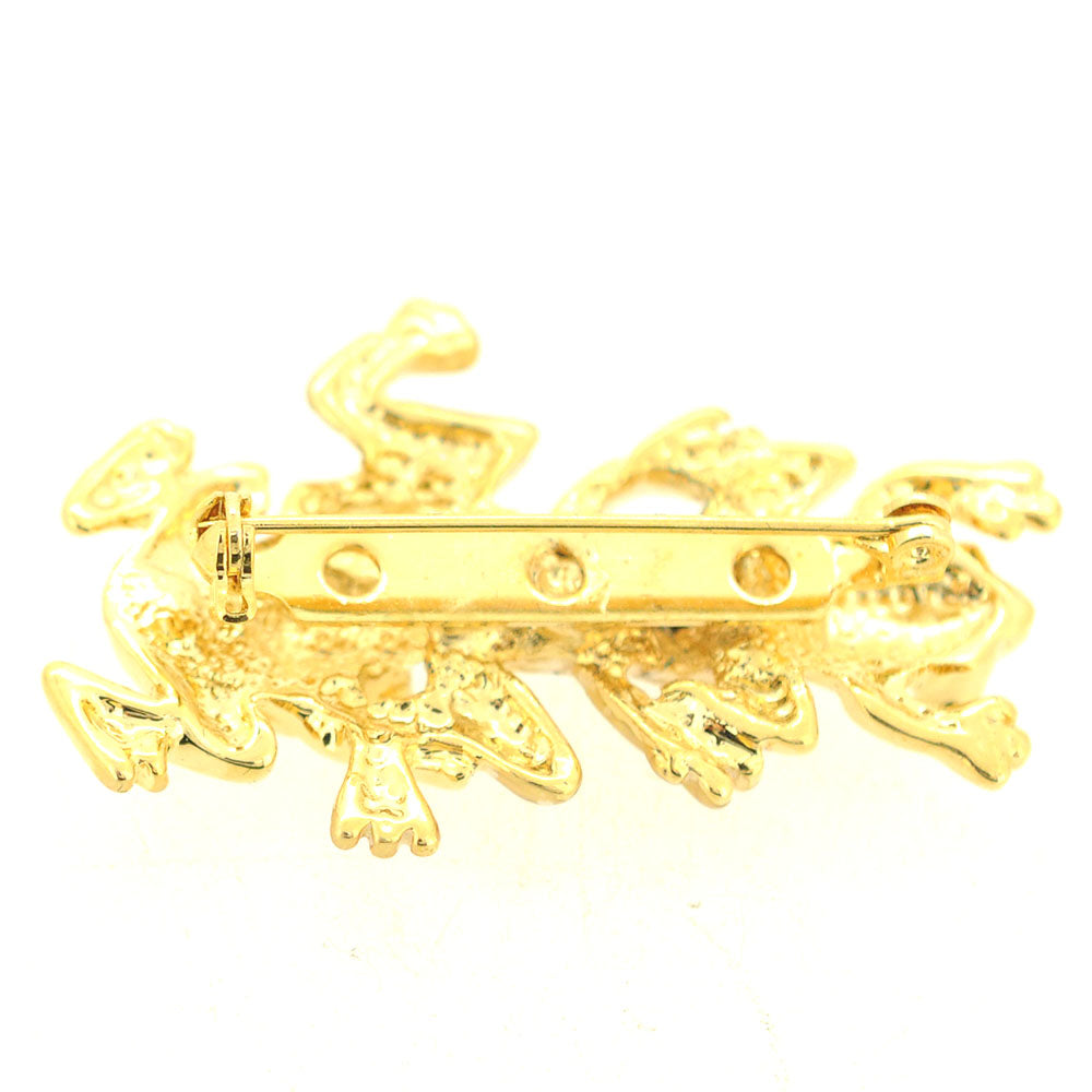 Gold Matte Frog Triplet Brooch Pin