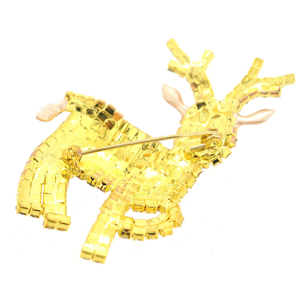 Christmas Crystal Speckled Reindeer Brooch Pin