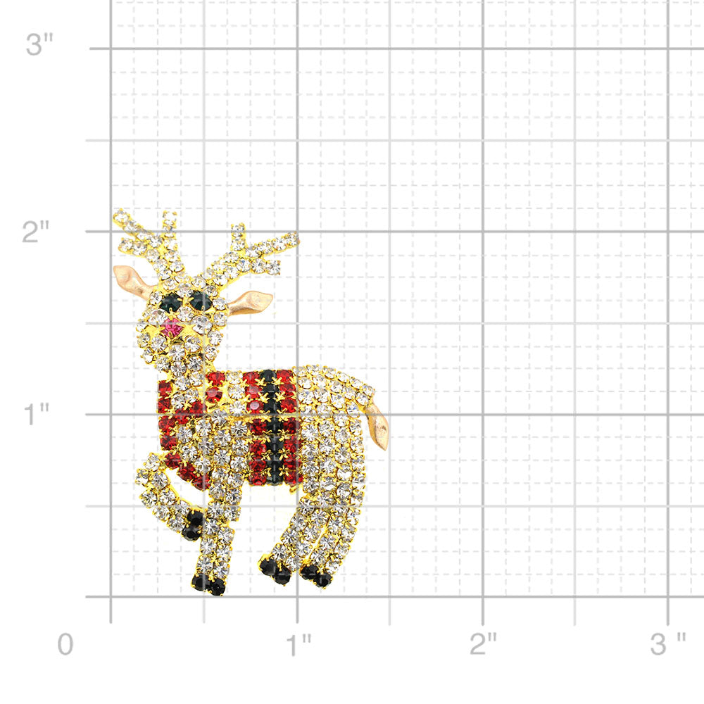 Christmas Crystal Speckled Reindeer Brooch Pin