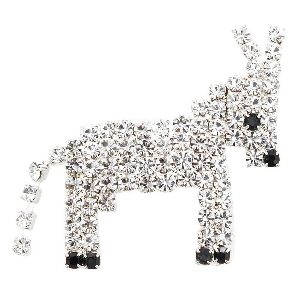 Silver Pixel Donkey Brooch Pin