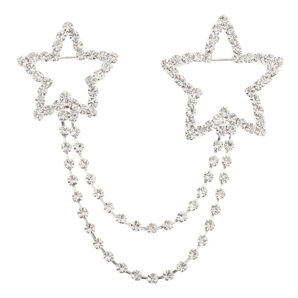 Silver Pixel Shooting Star Charm Brooch Pin
