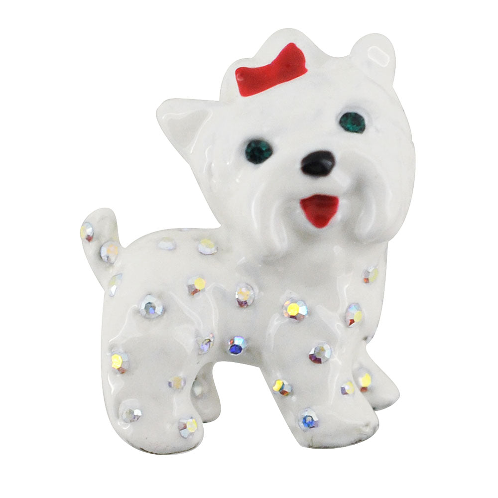 Red Bow White Terrier Dog Brooch Pin