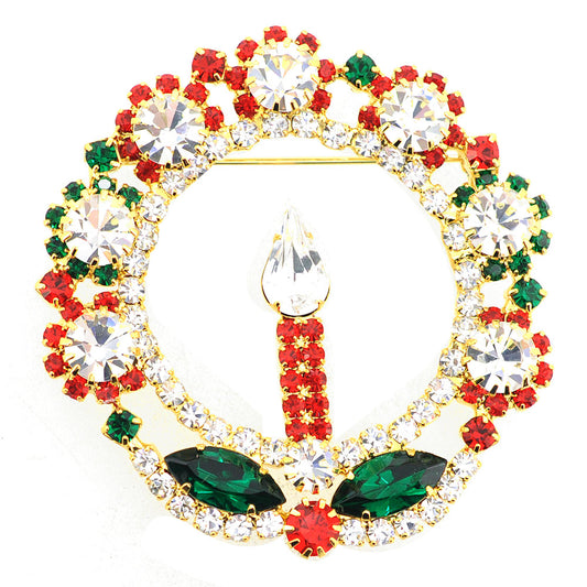 Gold Classic Candle Wreath Brooch Pin