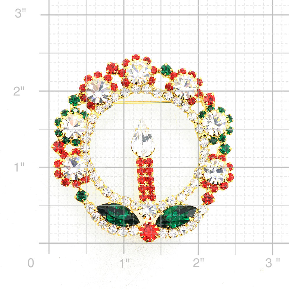 Gold Classic Candle Wreath Brooch Pin