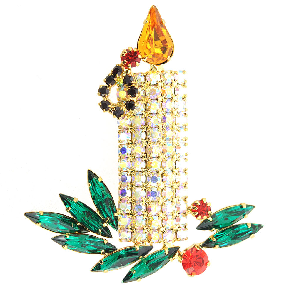 Yellow Flame Christmas Candle Brooch Pin