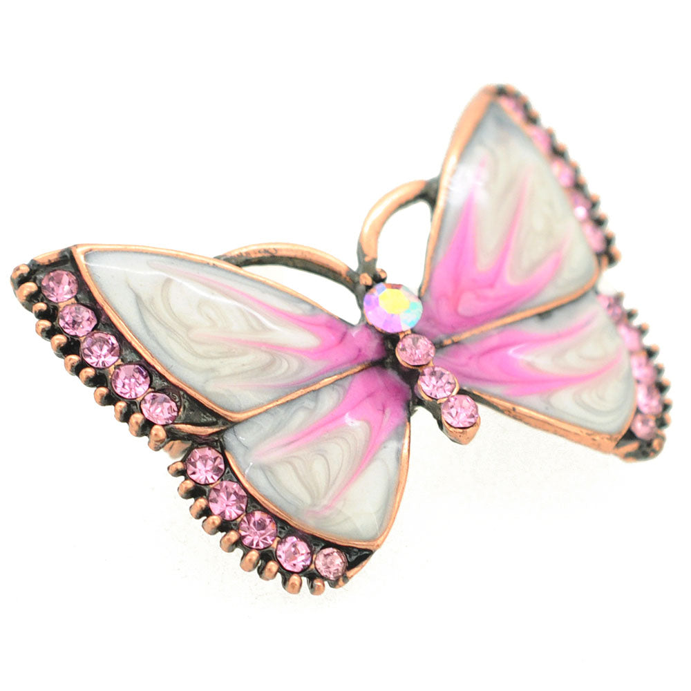 Copper Pink Marble Butterfly Brooch Pin