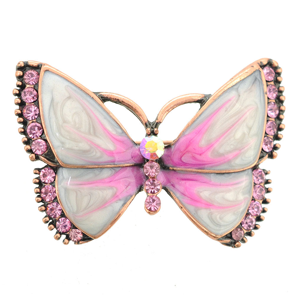 Copper Pink Marble Butterfly Brooch Pin
