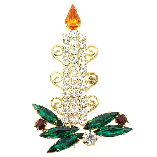 Yellow Flame Christmas Candle Brooch Pin