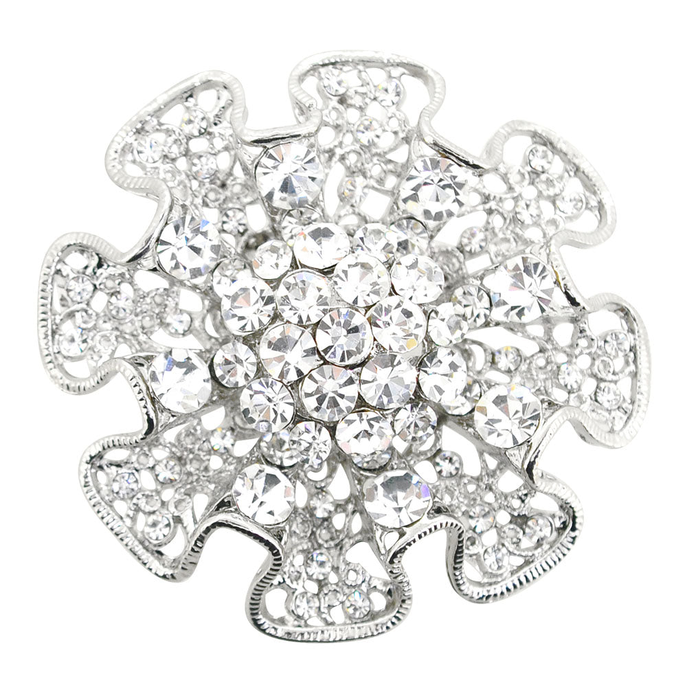 Silver Ruffled Flower Wedding Brooch Pin