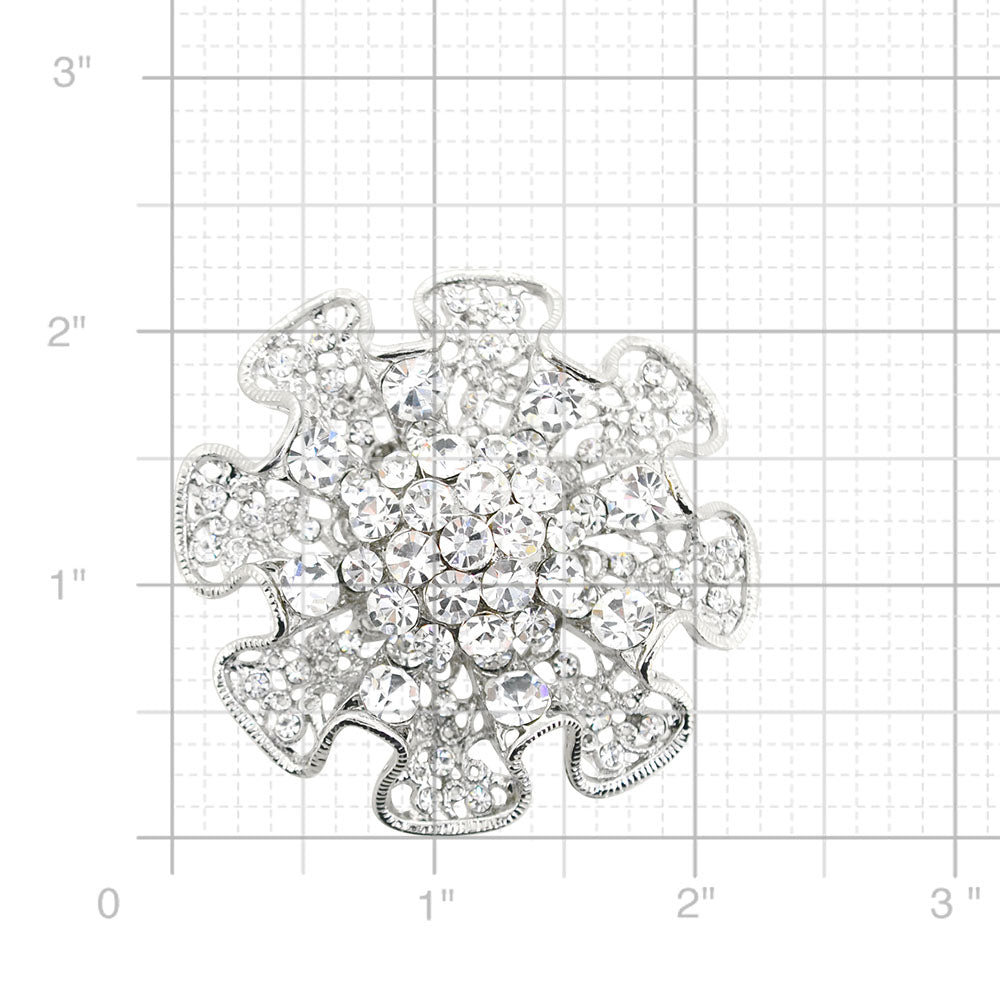 Silver Ruffled Flower Wedding Brooch Pin