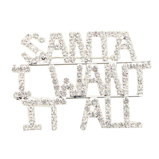 Silver Pixel SANTA I WANT IT ALL Brooch Pin