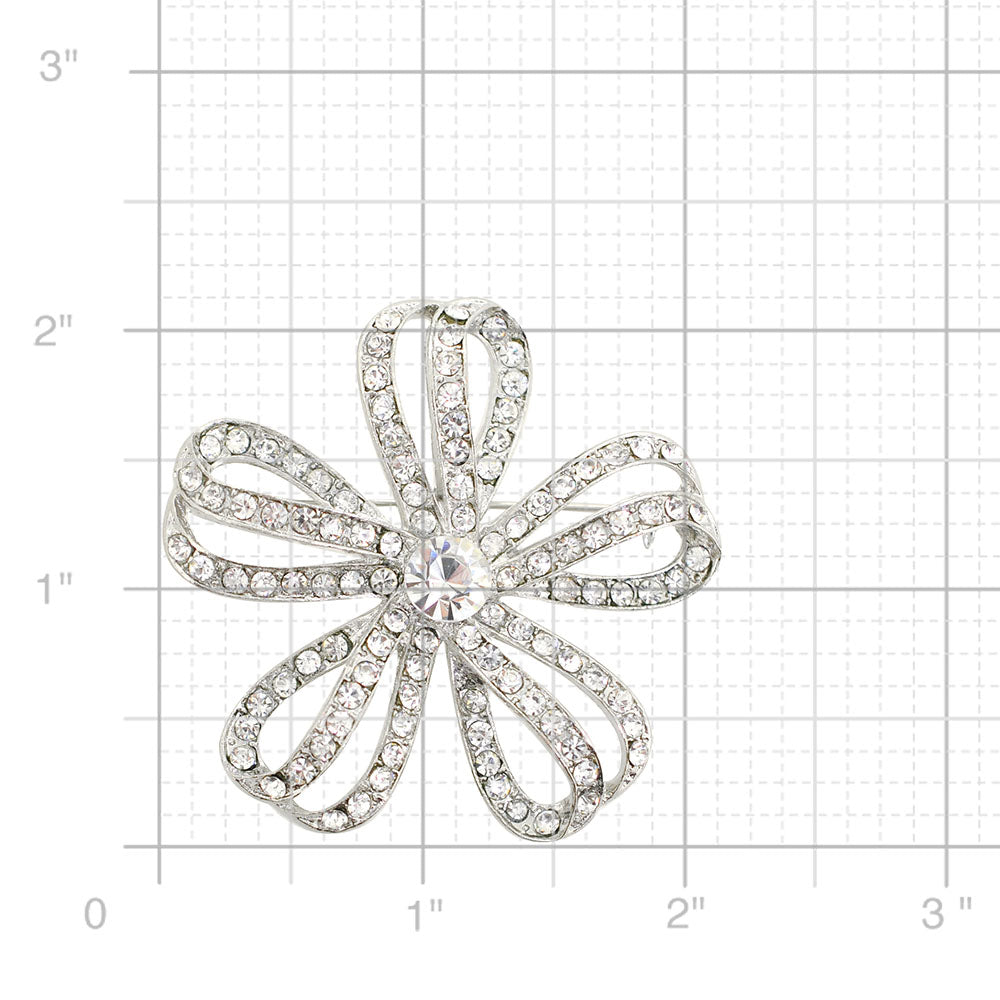 Silver Weaved Ribbon Flower Brooch Pin