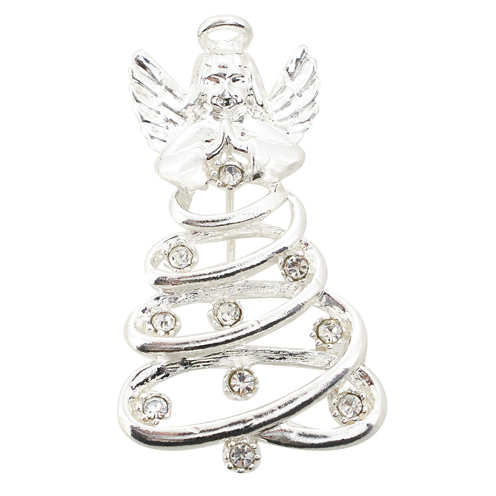 Silver Spiral Angel Prayer Brooch Pin