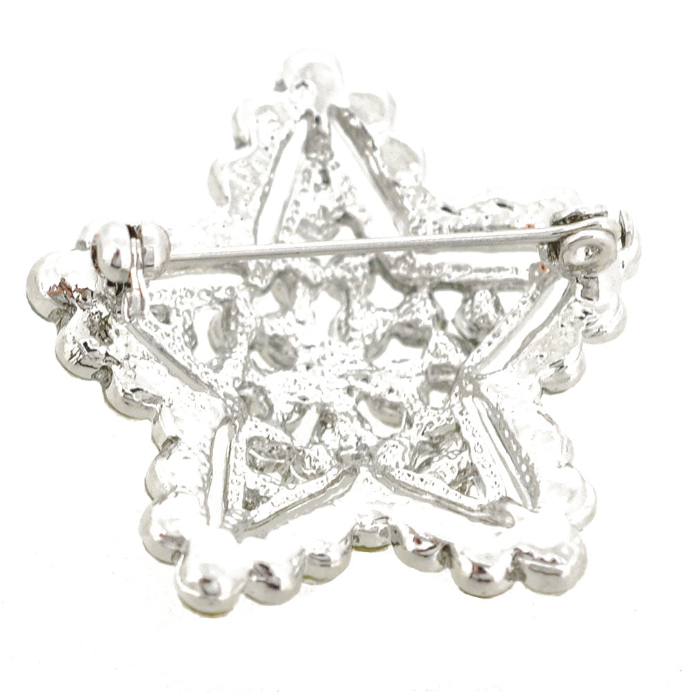 Silver Crystal Star Brooch Pin