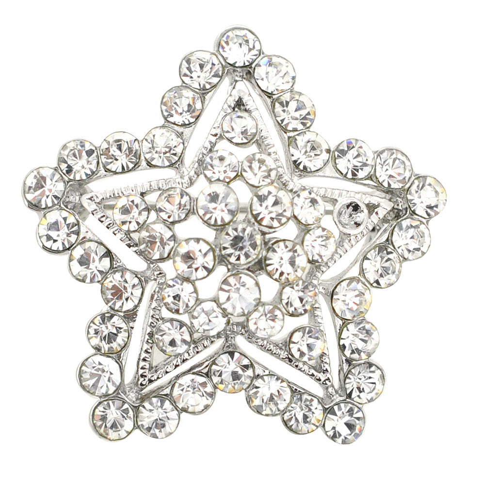 Silver Crystal Star Brooch Pin