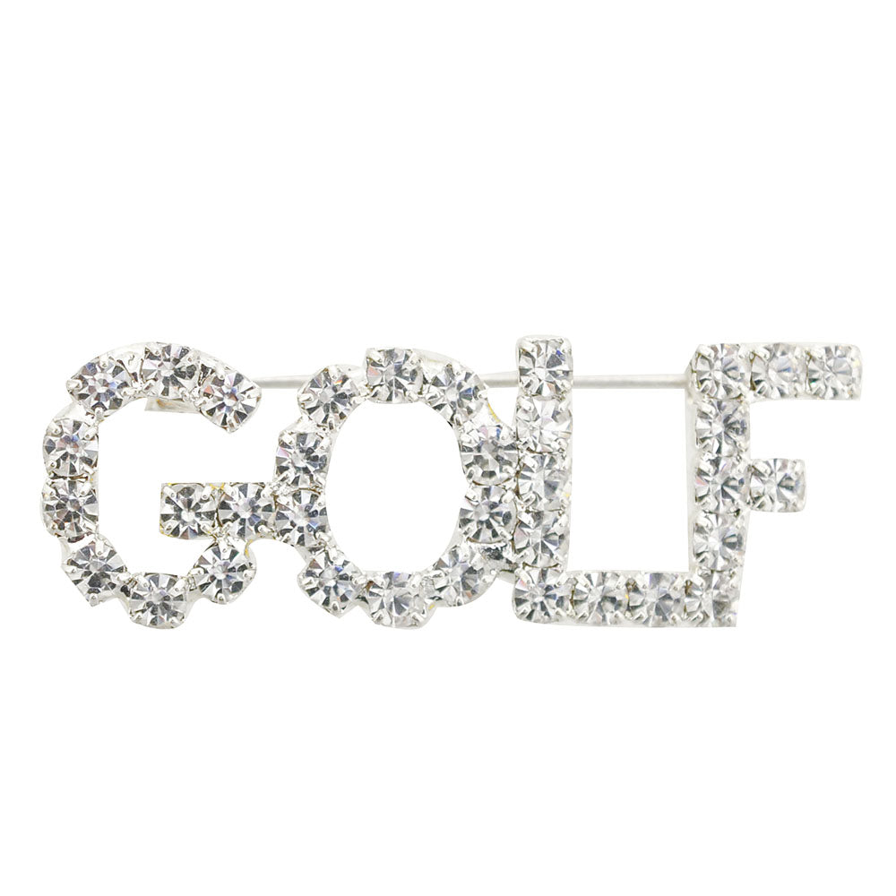 Silver Crystal GOLF Brooch Pin