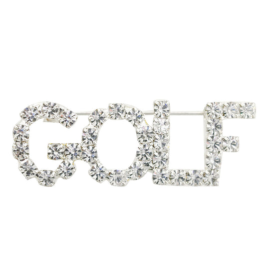 Silver Crystal GOLF Brooch Pin