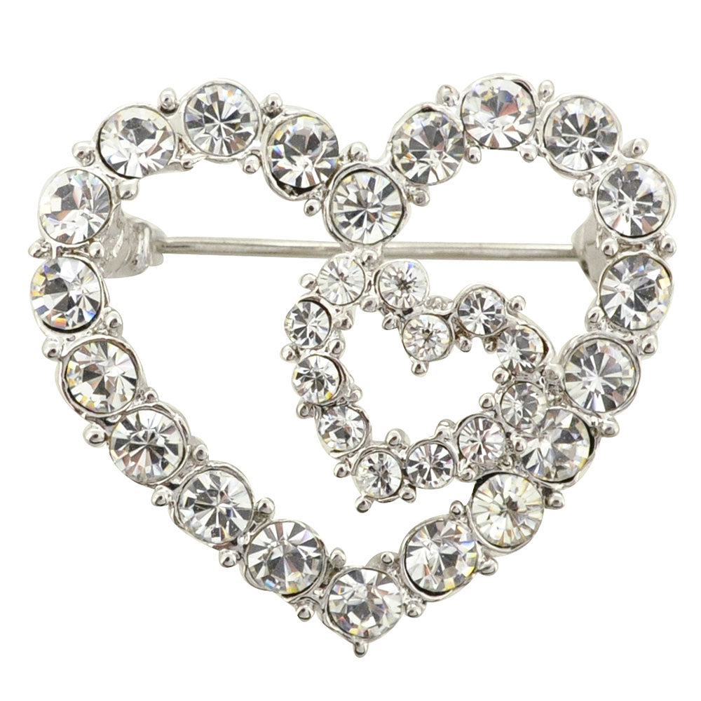 Silver Pixel Heart in Heart Brooch Pin
