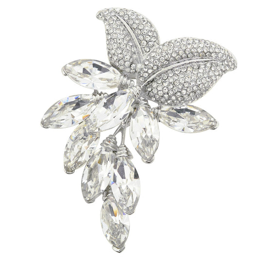 Silver Marquis Abstract Flower Brooch Pin