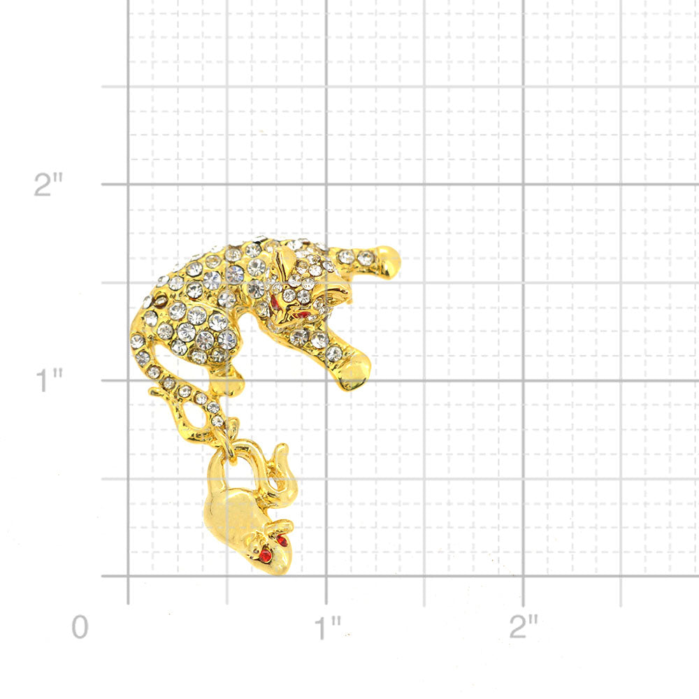 Golden Cat and Mouse Brooch Pin