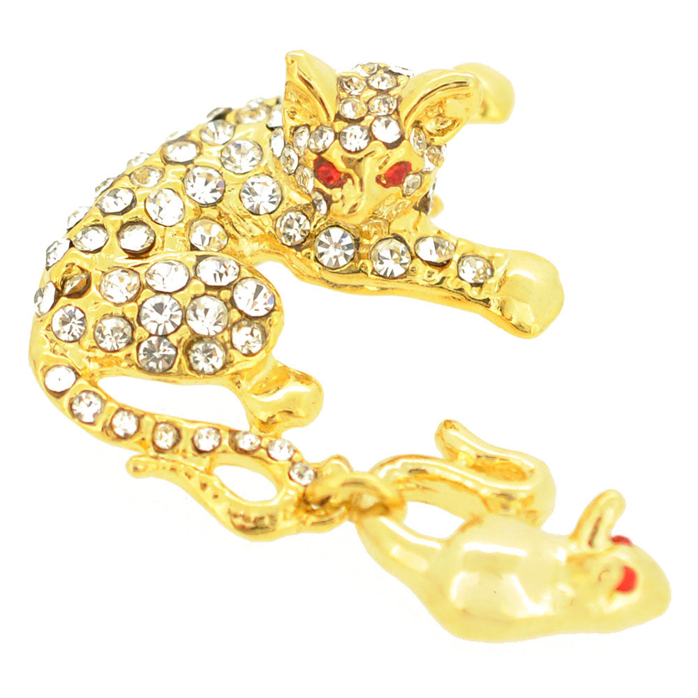 Golden Cat and Mouse Brooch Pin