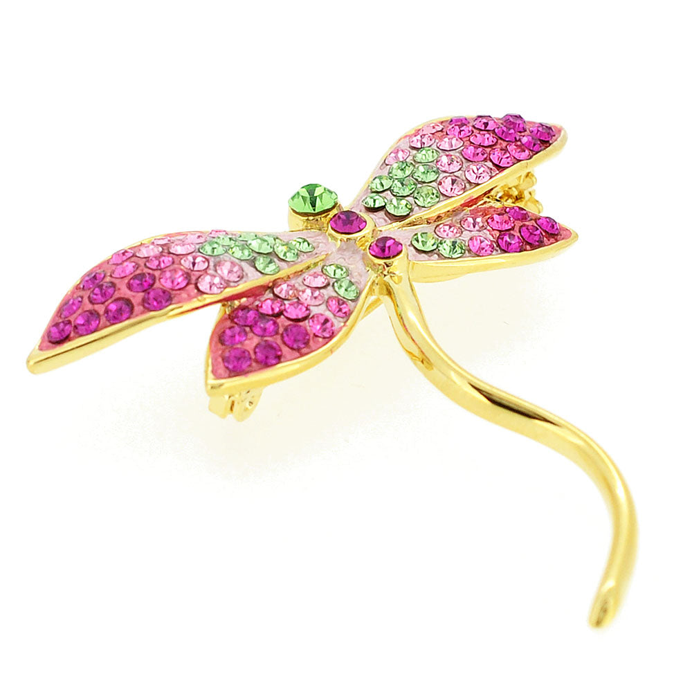 Multi Pink Dragonfly Swarovski Crystal Pin Brooch