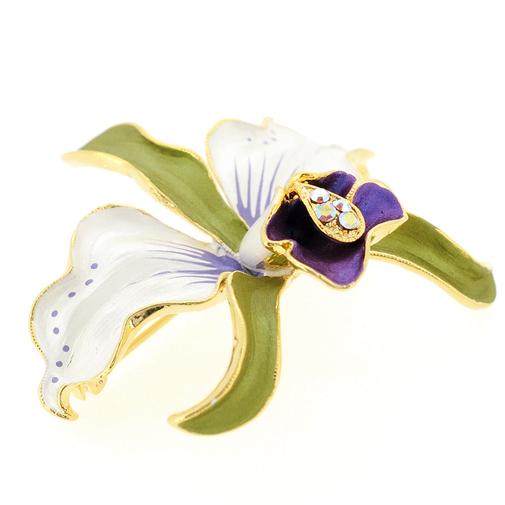 White and Purple Orchid Flower Swarovski Crystal pin brooch