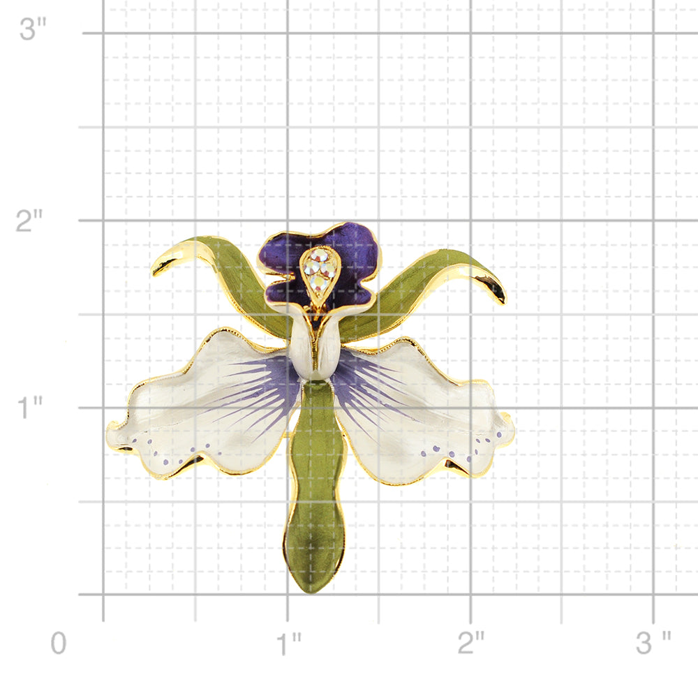 White and Purple Orchid Flower Swarovski Crystal pin brooch