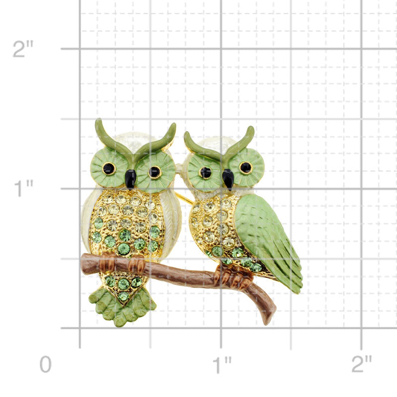 Green Couple Owl Swarovski Crystal Pin Brooch