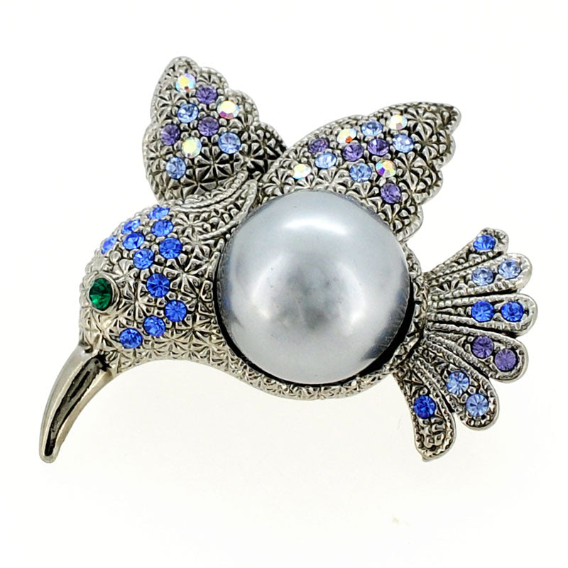 Black Hummingbird Swarovski Crystal Pin Brooch