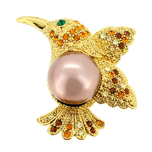 Golden Topaz Hummingbird Swarovski Crystal Pin Brooch