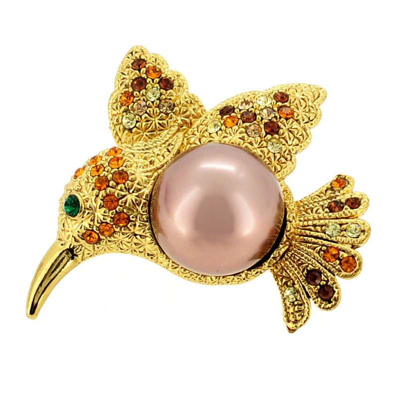 Golden Topaz Hummingbird Swarovski Crystal Pin Brooch