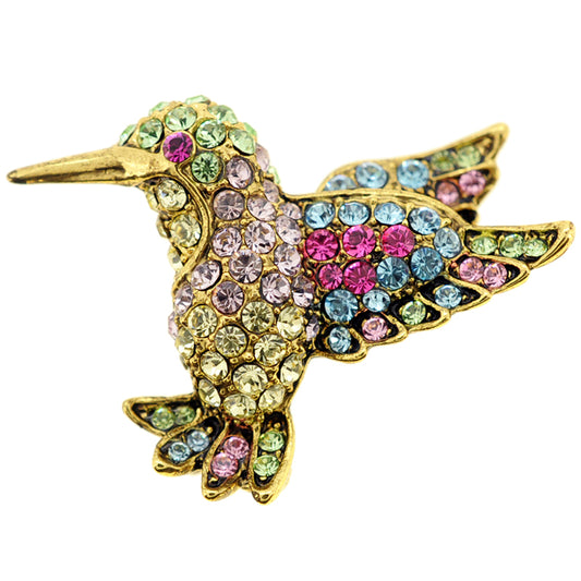 Multicolor Hummingbird Swarovski Crystal Pin Brooch