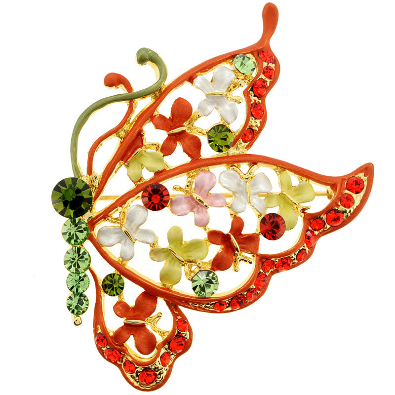 Multicolor Flying Butterfly Swarovski Crystal Pin Brooch