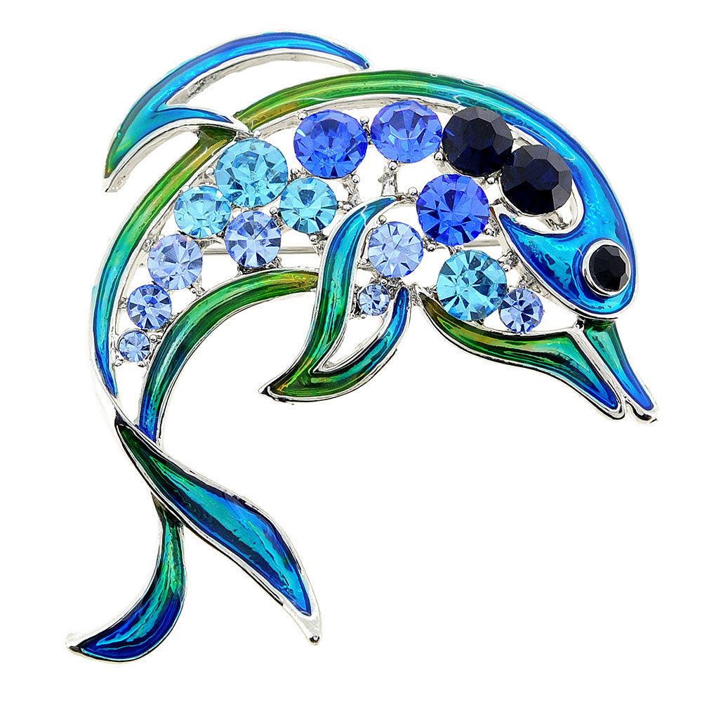 Blue Dolphin Crystal Pin Brooch