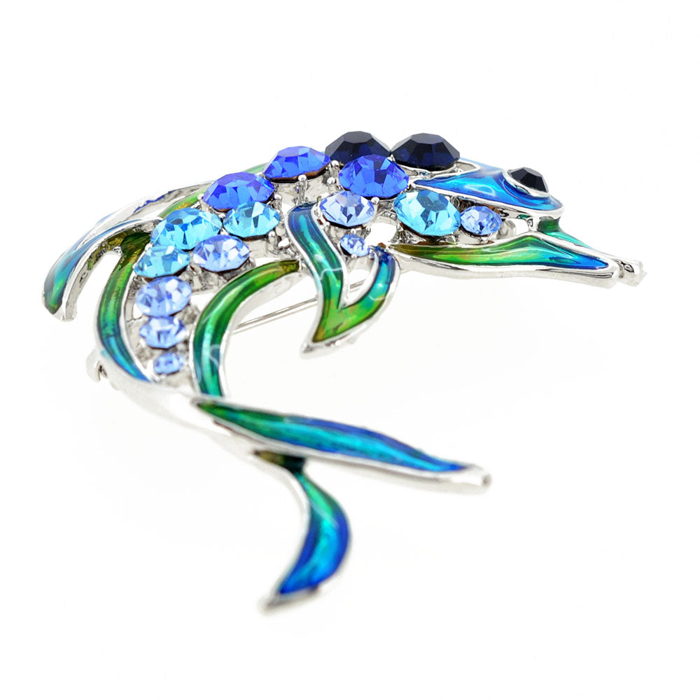 Blue Dolphin Crystal Pin Brooch