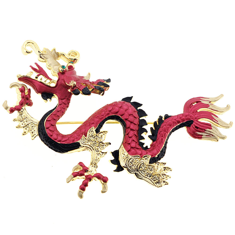Ruby Red Chinese Dragon Swarovski Crystal Pin Brooch