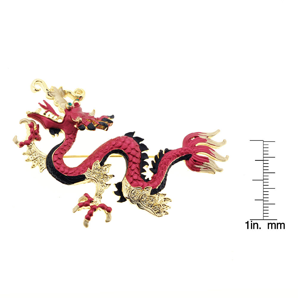 Ruby Red Chinese Dragon Swarovski Crystal Pin Brooch