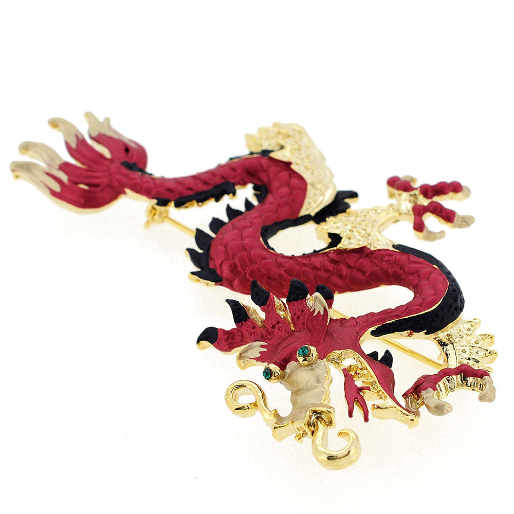 Ruby Red Chinese Dragon Swarovski Crystal Pin Brooch