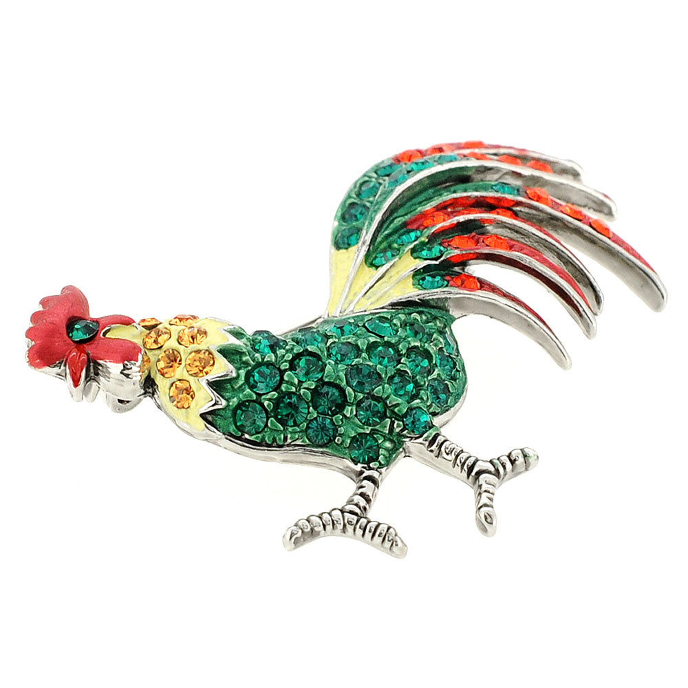 Multicolor Rooster Swarovski Crystal Pin Brooch