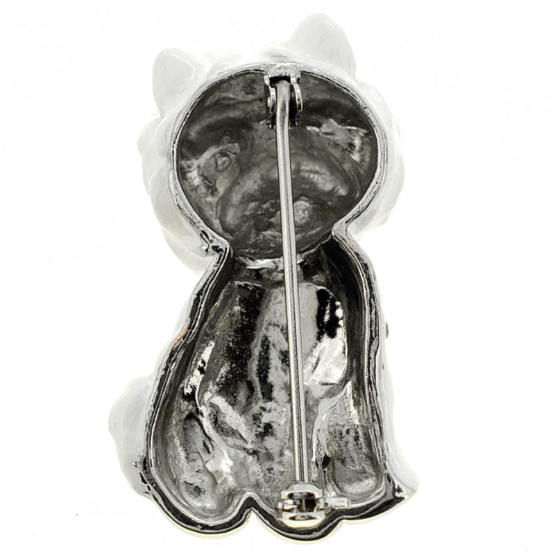 White Enamel Dog Crystal Pin Brooch