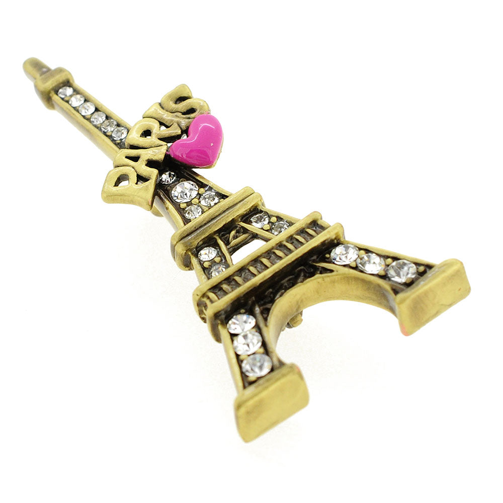 Pink Heart Paris Eiffel Tower Swarovski Crystal Brooch and Pendant