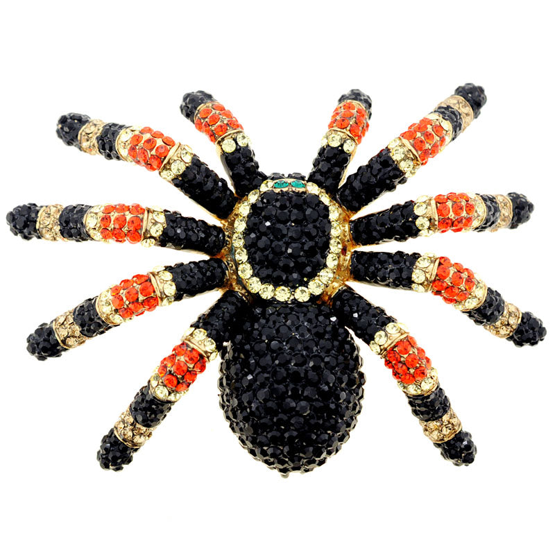 Large Black Spider Swarovski Crystal Shoulder Pin Brooch